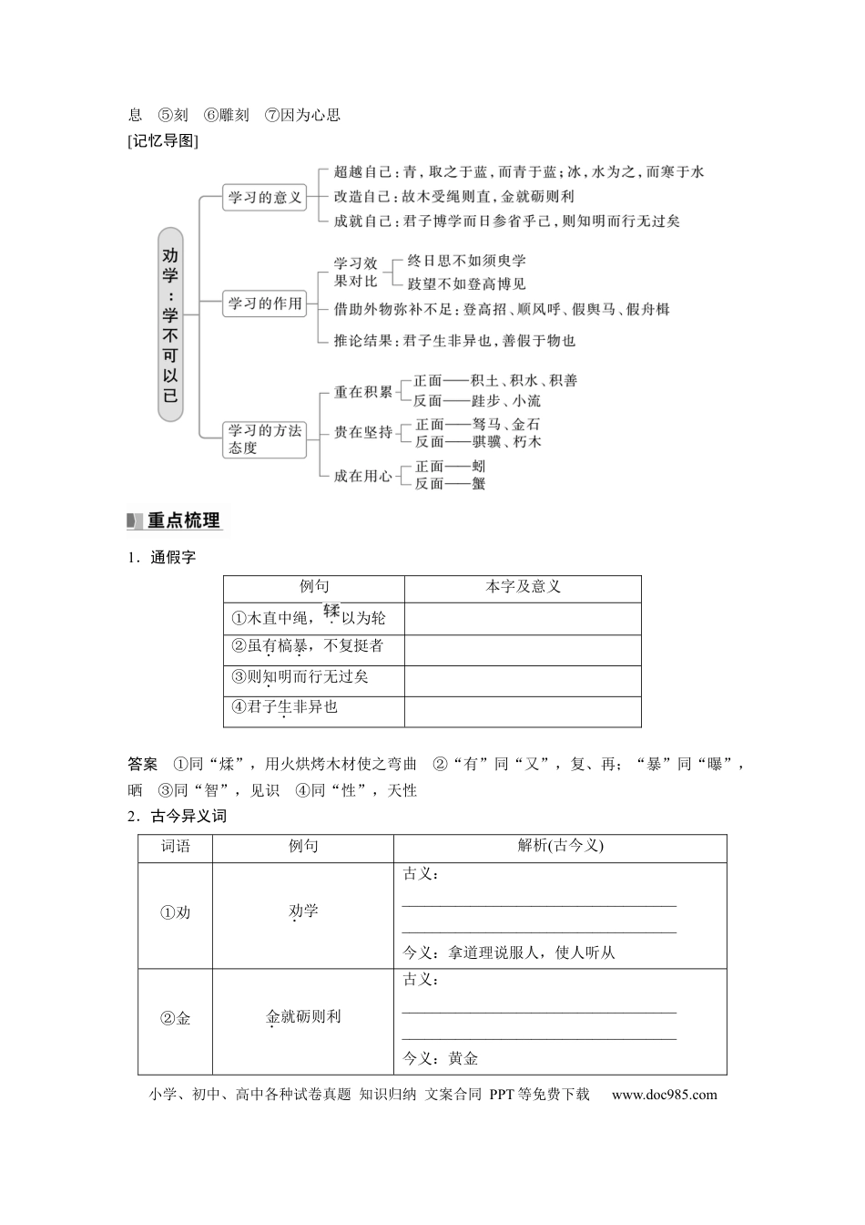 高考语文 必修上册(一)　单篇梳理1　劝学.docx