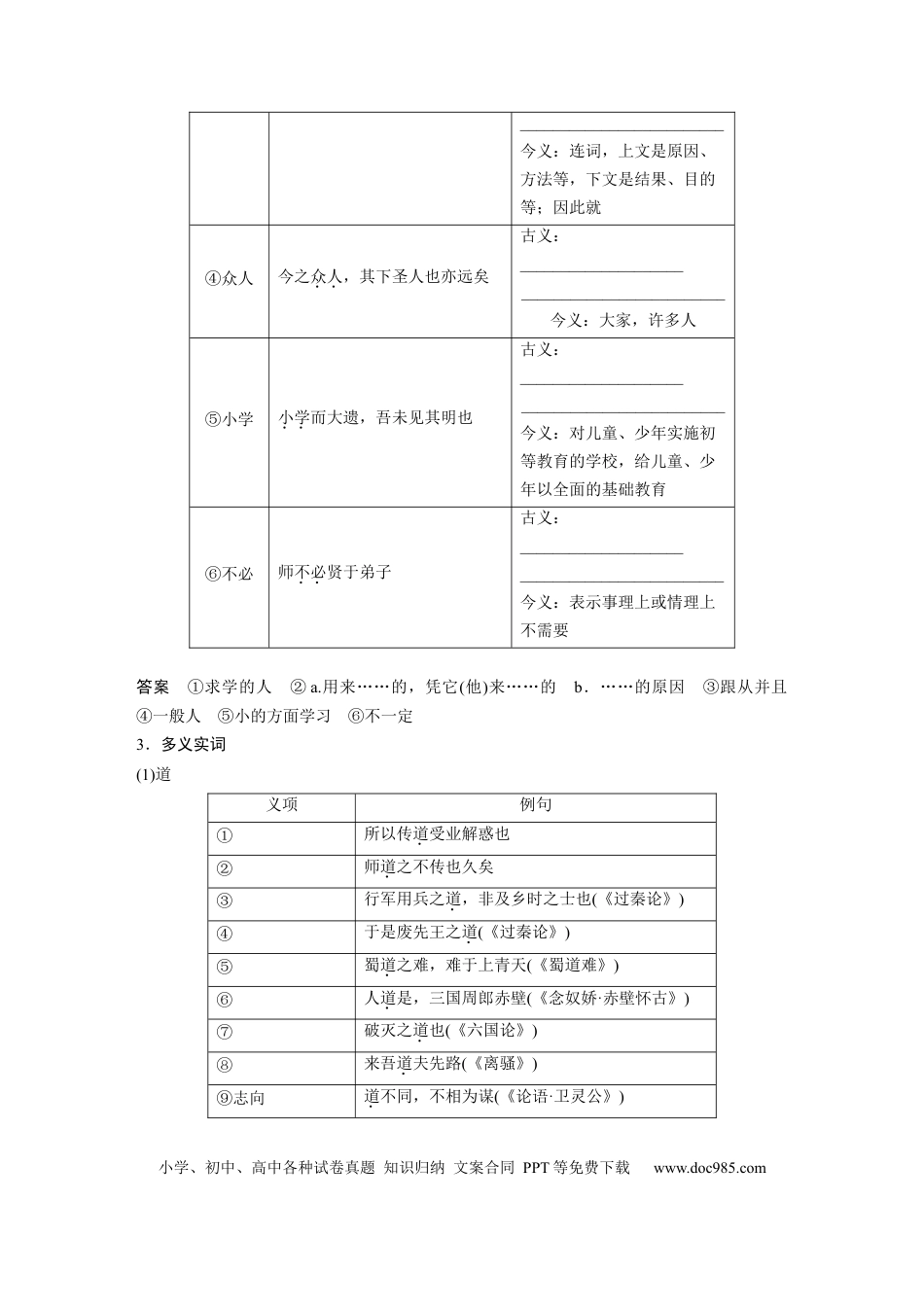 高考语文 必修上册(一)　单篇梳理2　师说.docx