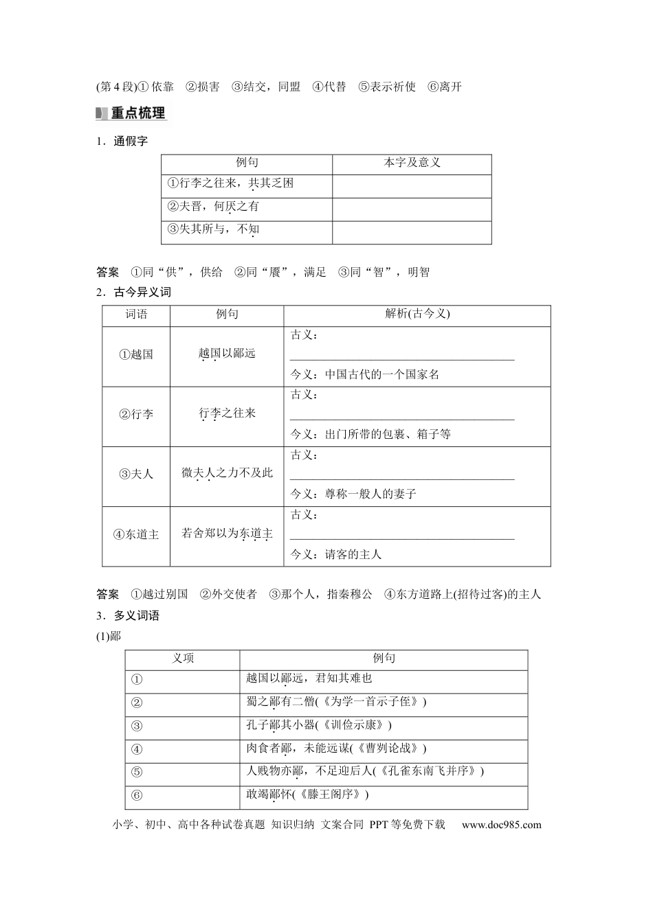 高考语文 必修下册(二)　单篇梳理4　烛之武退秦师.docx