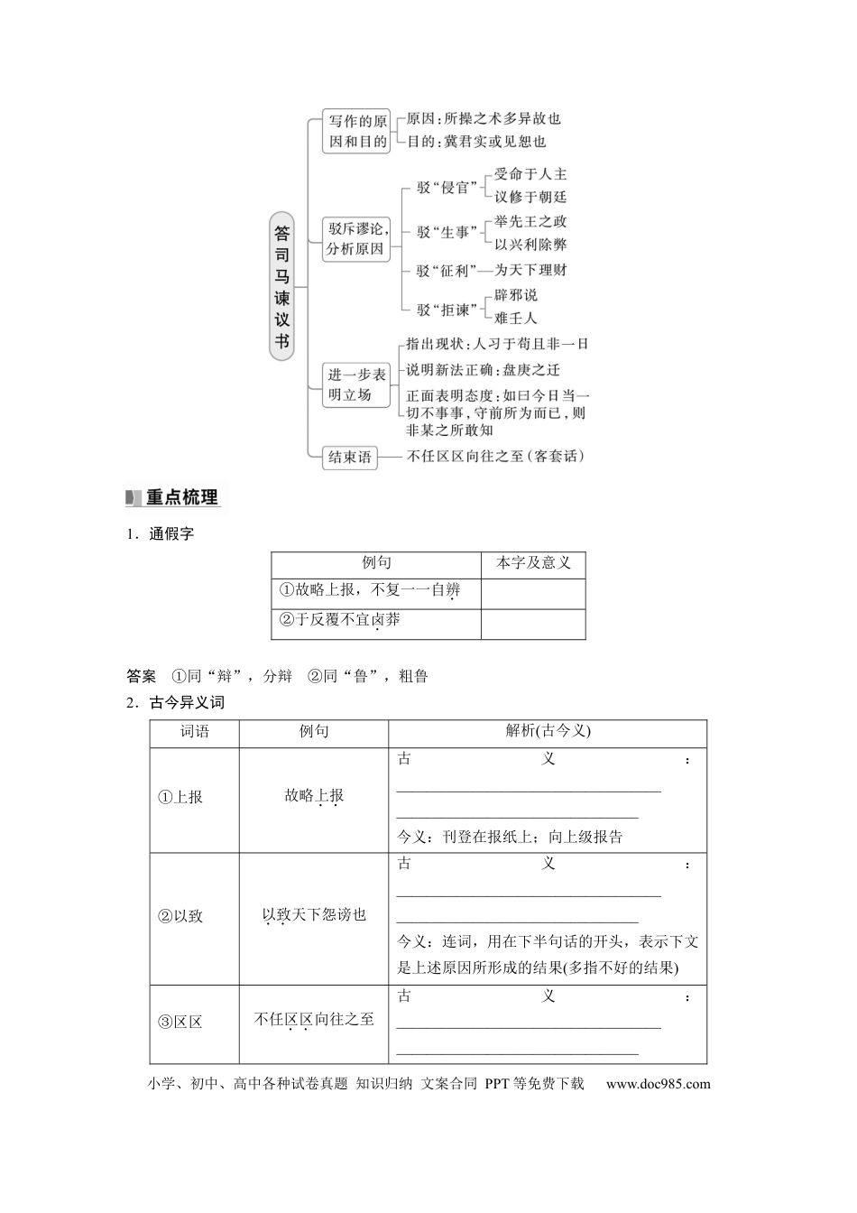 高考语文 必修下册(四)　单篇梳理10　答司马谏议书.docx