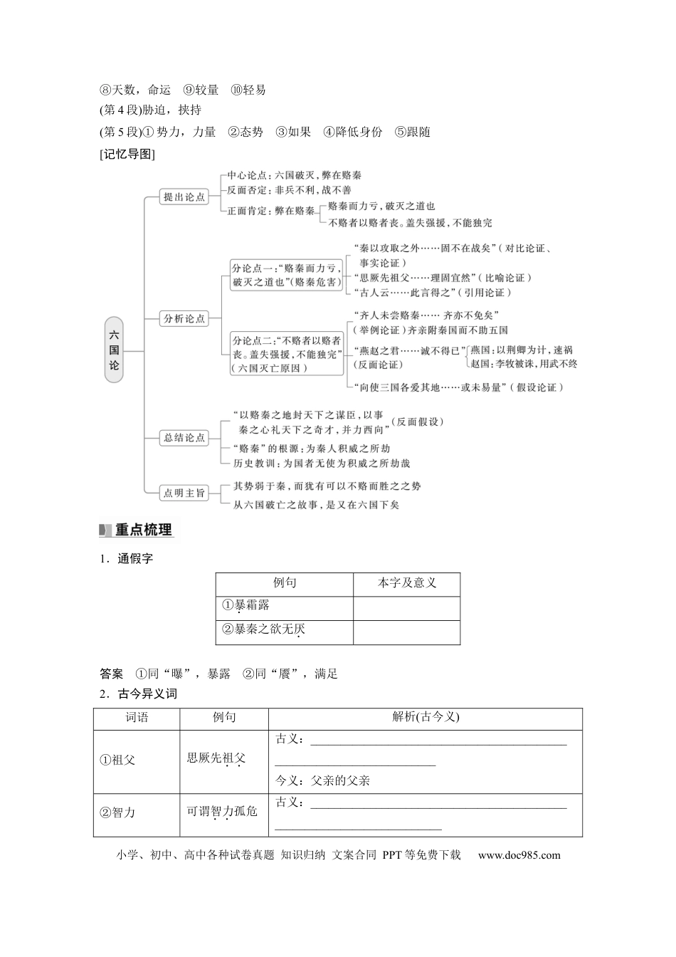 高考语文 必修下册(五)　单篇梳理12　六国论.docx