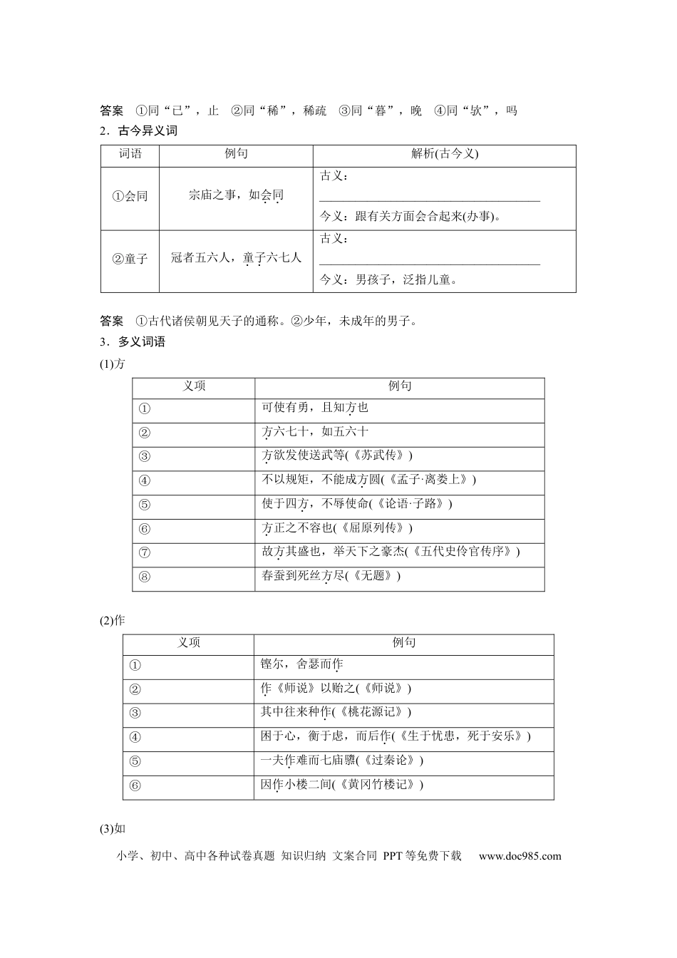 高考语文 必修下册(一)　单篇梳理1　子路、曾皙、冉有、公西华侍坐.docx