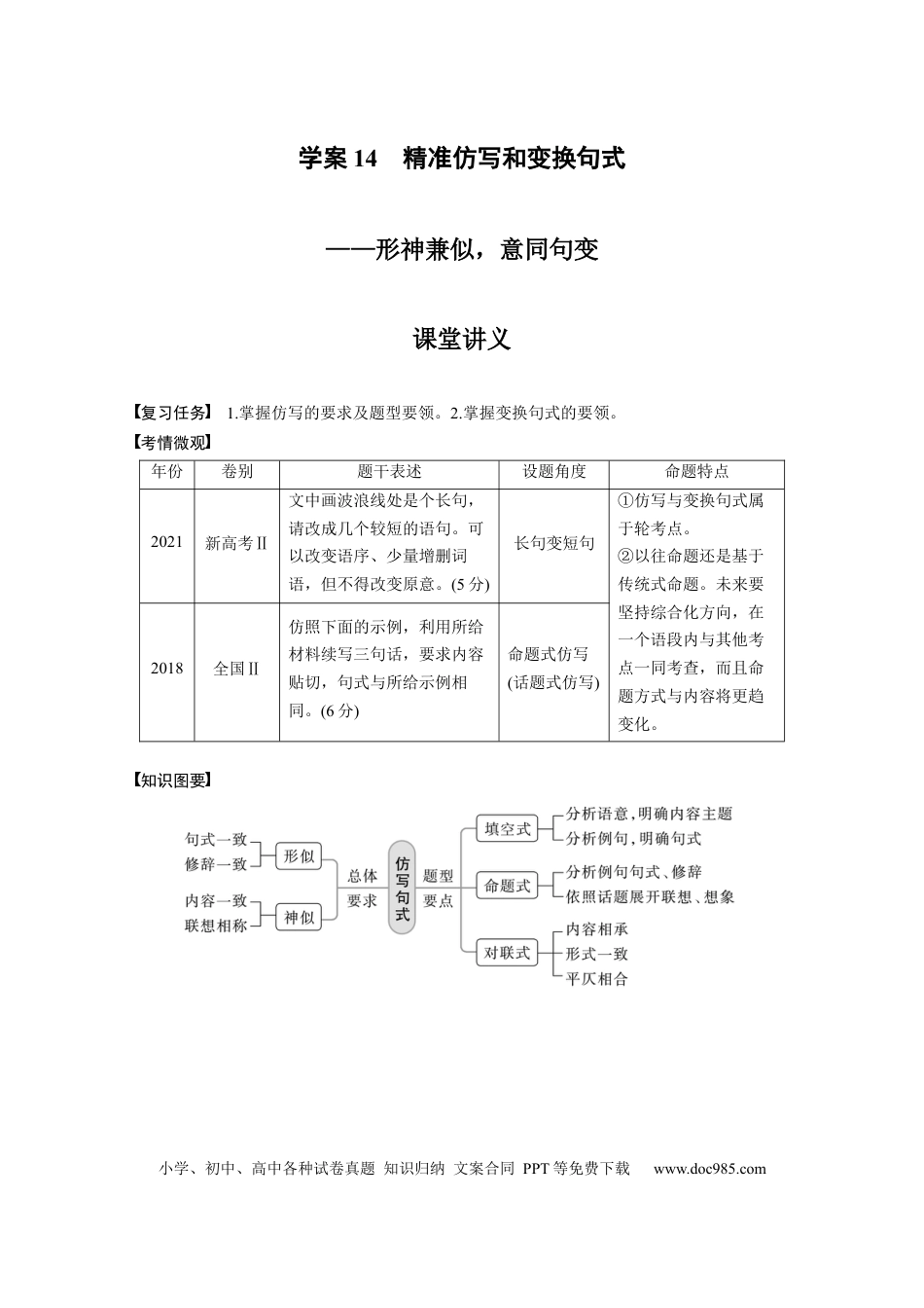 高考语文 第1部分 语言策略与技能 课时14　精准仿写和变换句式——形神兼似，意同句变 (1).docx