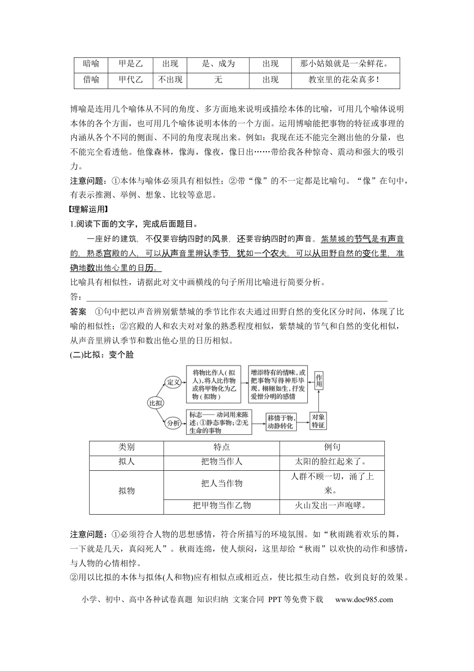 高考语文 第1部分 语言策略与技能 任务组一 任务四 抓住特点，分析作用，正确运用修辞手法.docx