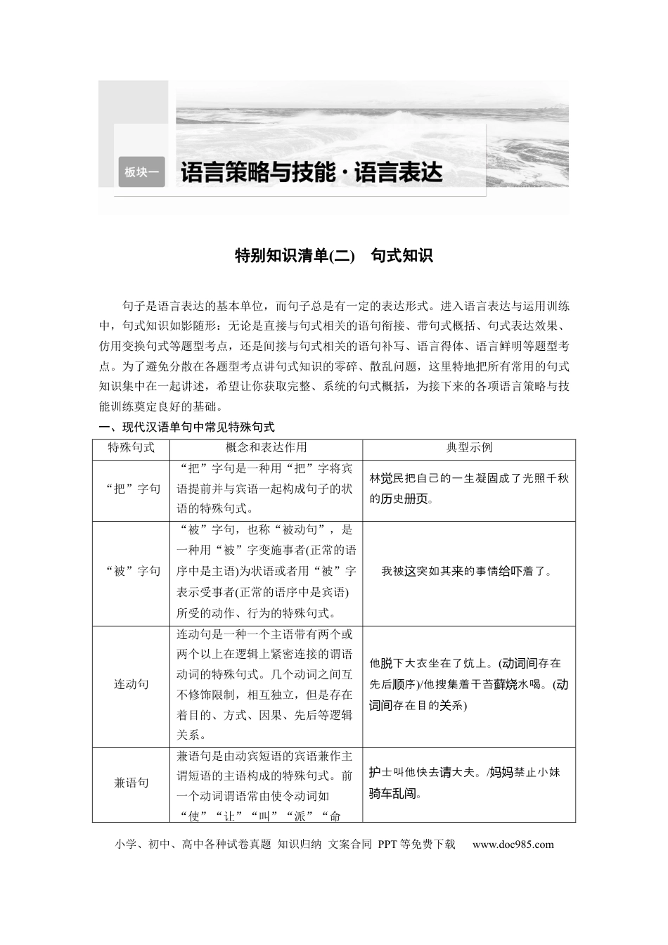 高考语文 第1部分 语言策略与技能 特别知识清单(二)  句式知识 .docx