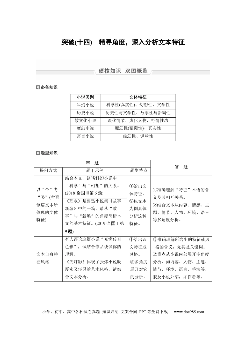 高考语文 第1部分 专题6 突破(14) 精寻角度，深入分析文本特征  全国卷高考语文二轮复习提分讲义   (1).docx