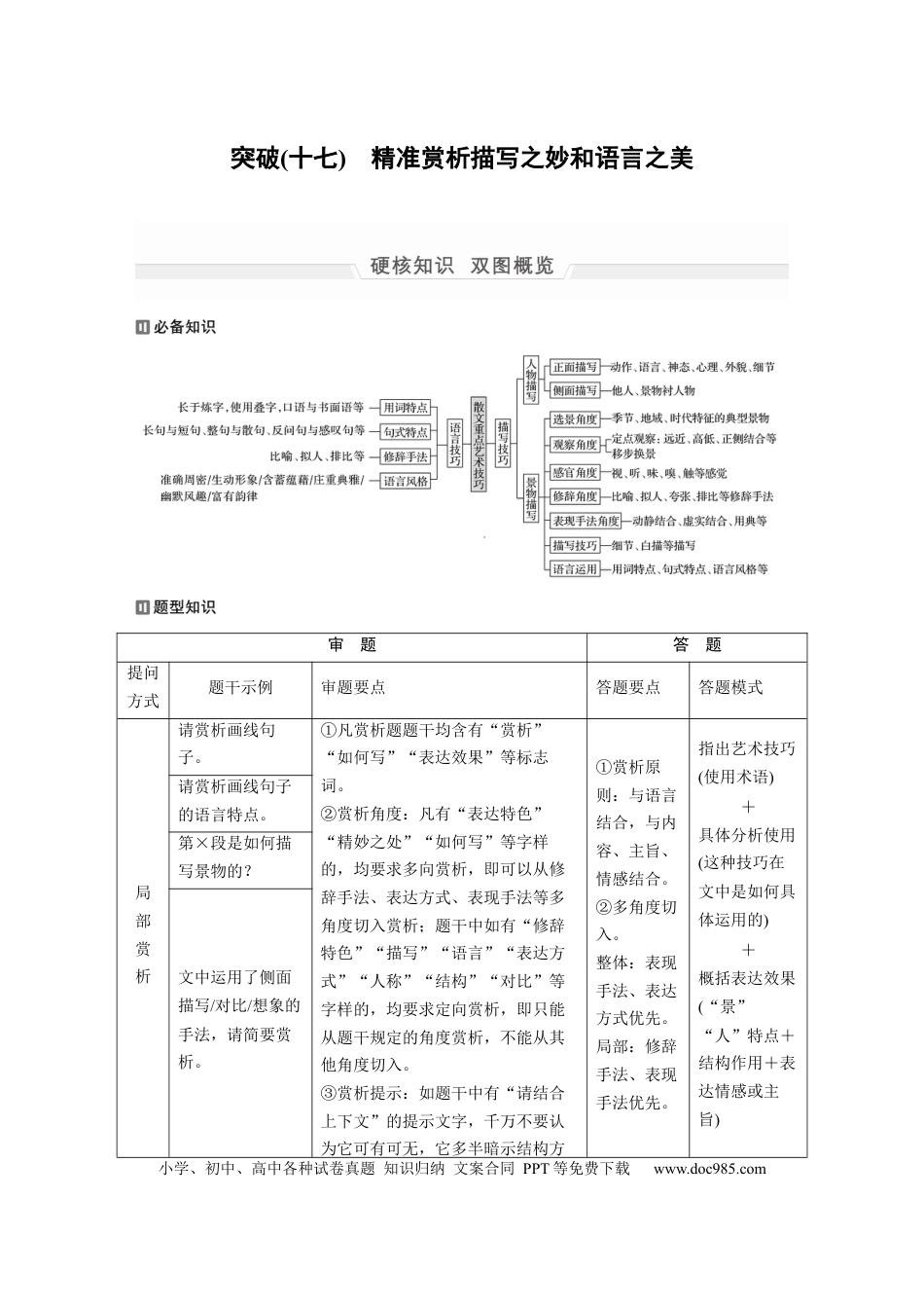 高考语文 第1部分 专题7 突破(17) 精准赏析描写之妙和语言之美  全国卷高考语文二轮复习提分讲义  .docx