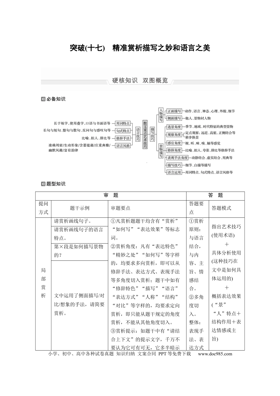高考语文 第1部分 专题7 突破(17) 精准赏析描写之妙和语言之美  全国卷高考语文二轮复习提分讲义   (1).docx