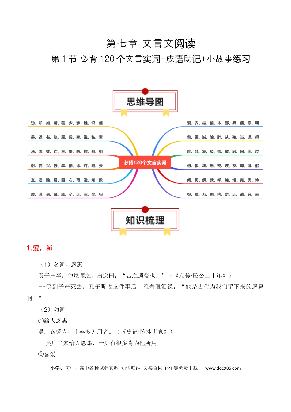 高考语文 第1节 必背120个文言实词+成语助记+小故事练习-【口袋书】2024年高考语文一轮复习知识清单（全国通用）（解析版）.docx