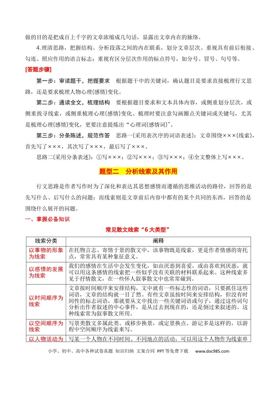 高考语文 第1节 分析结构思路-【口袋书】2024年高考语文一轮复习知识清单（全国通用）（原卷版）.docx