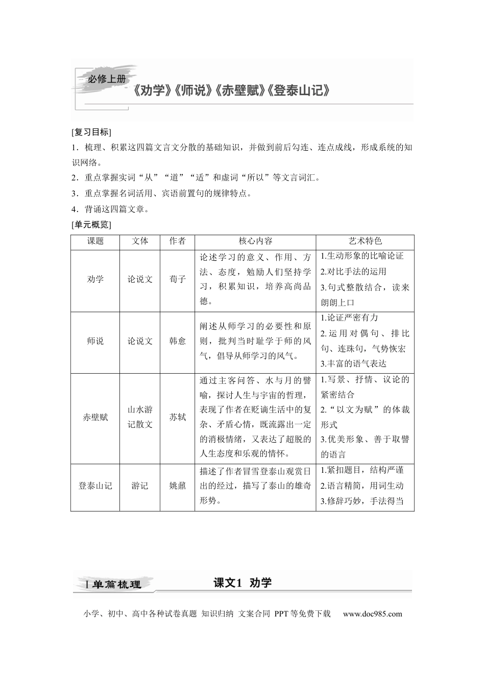 高考语文 第2部分 教材文言文点线面 必修上册 Ⅰ 课文1　劝学.docx