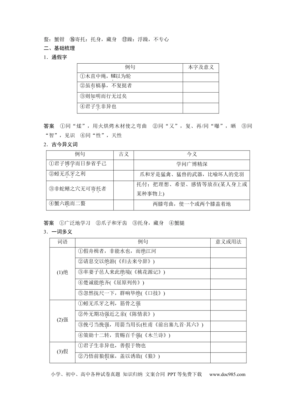 高考语文 第2部分 教材文言文点线面 必修上册 Ⅰ 课文1　劝学.docx
