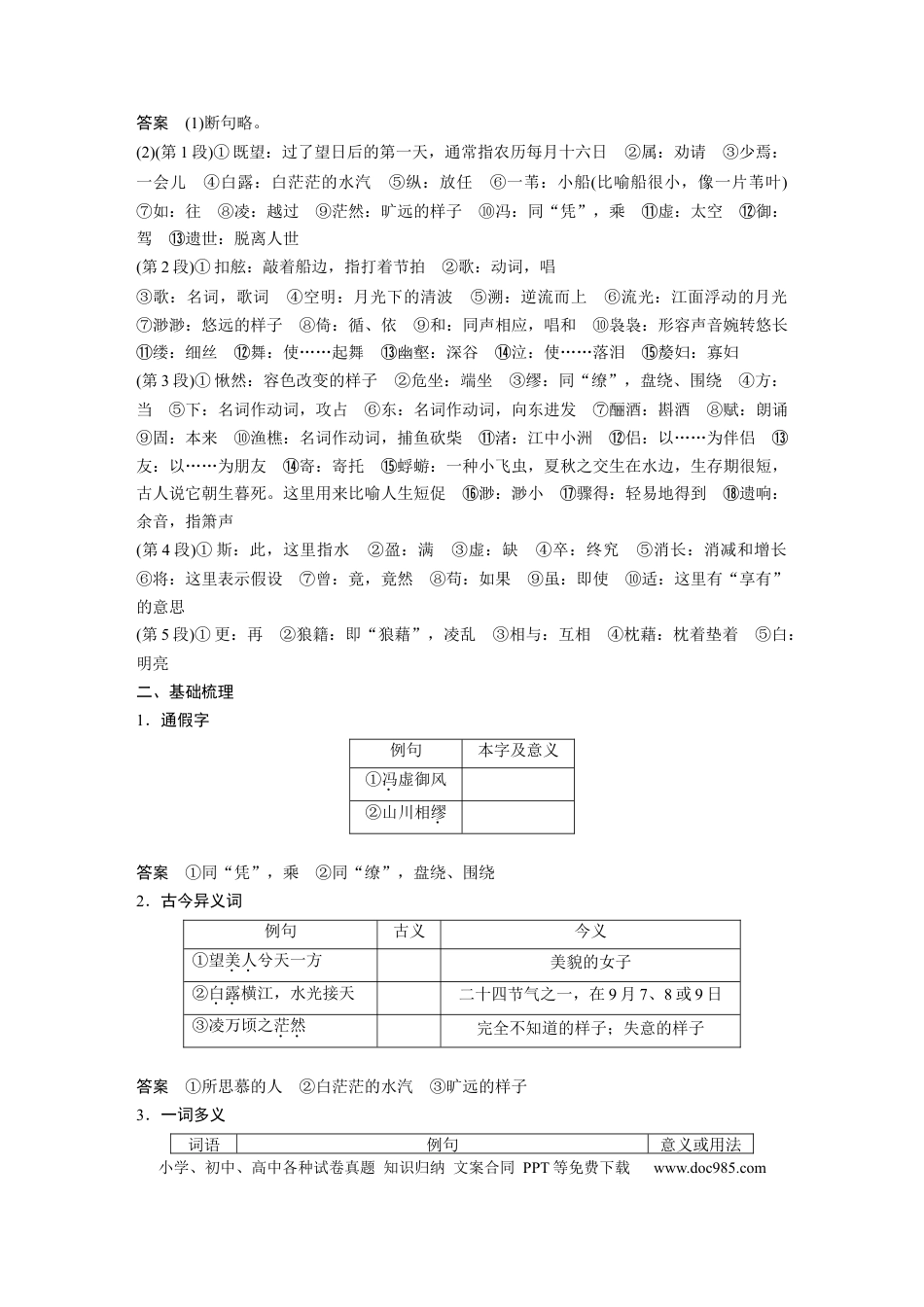 高考语文 第2部分 教材文言文点线面 必修上册 Ⅰ 课文3　赤壁赋.docx
