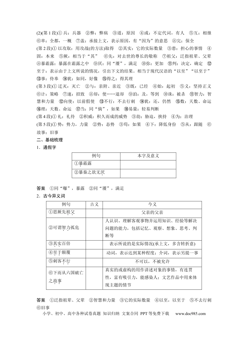 高考语文 第2部分 教材文言文点线面 必修下册(三) Ⅰ 课文12　六国论.docx