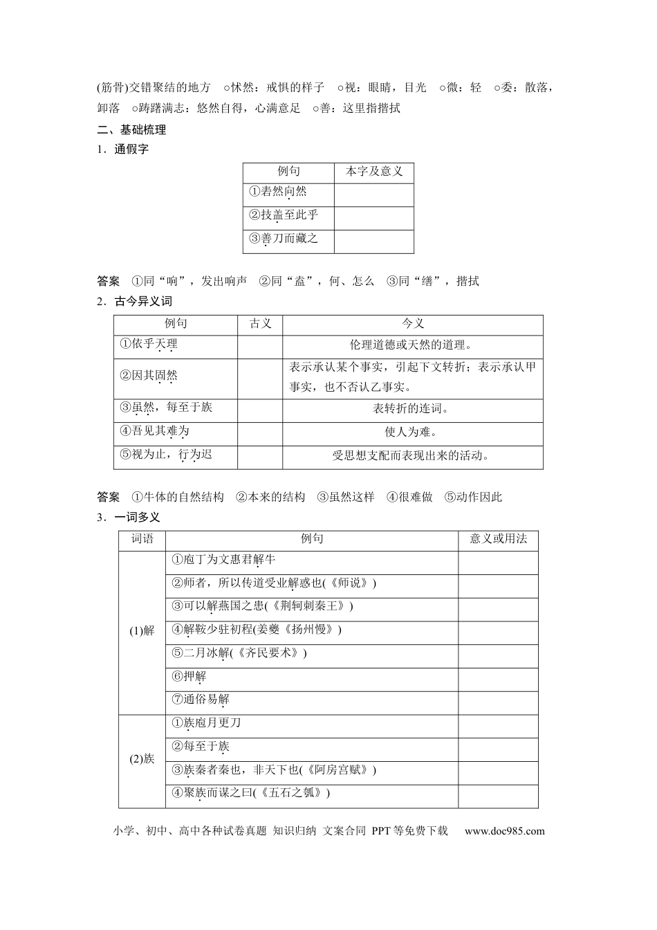 高考语文 第2部分 教材文言文点线面 必修下册(一) Ⅰ 课文3　庖丁解牛.docx