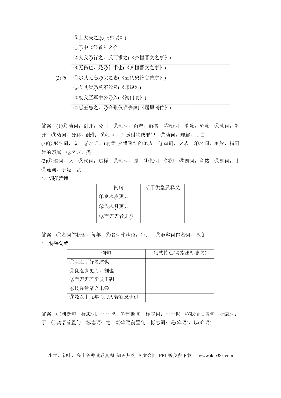 高考语文 第2部分 教材文言文点线面 必修下册(一) Ⅰ 课文3　庖丁解牛.docx