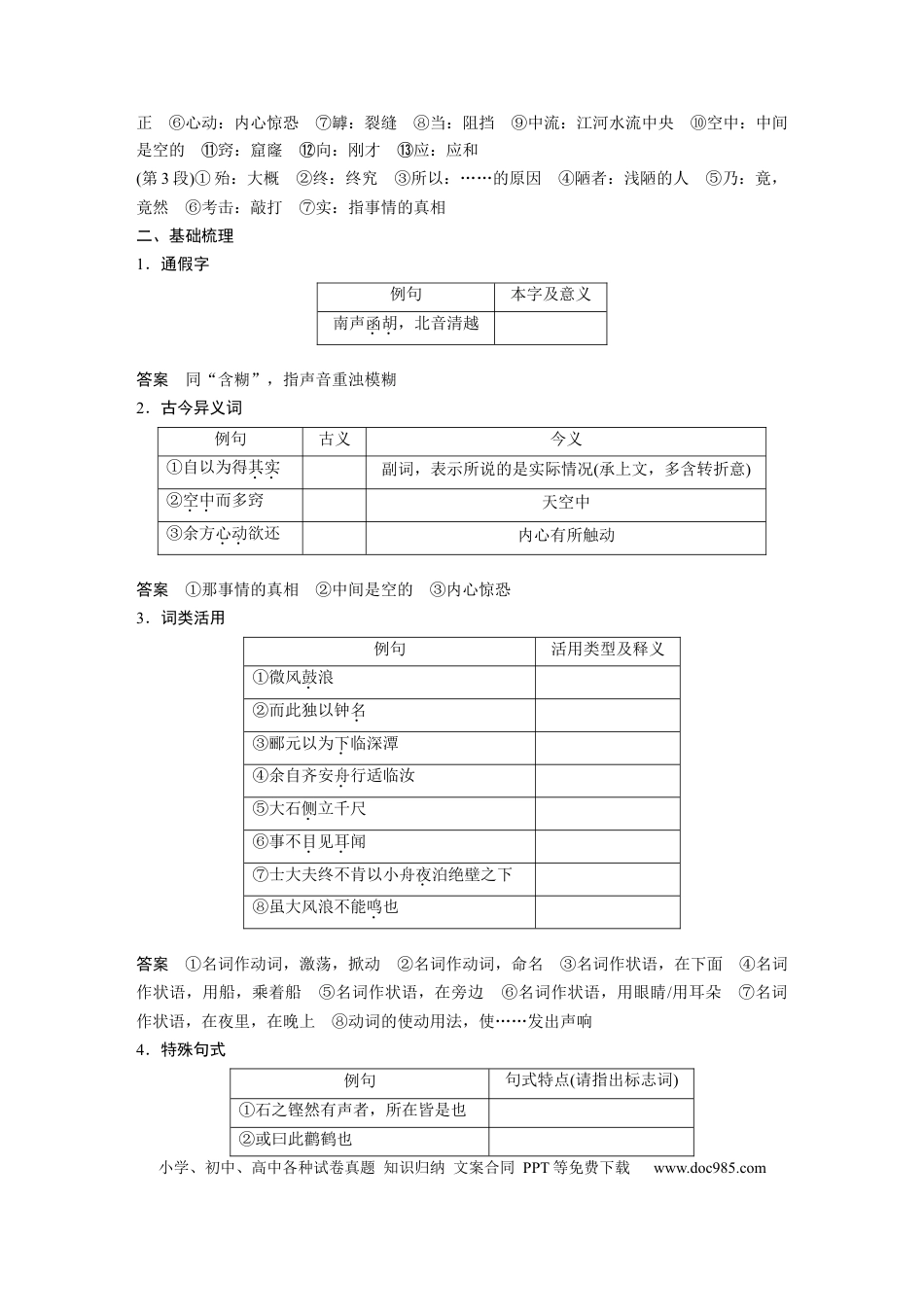 高考语文 第2部分 教材文言文点线面 选择性必修下册 Ⅰ 课文6　石钟山记.docx