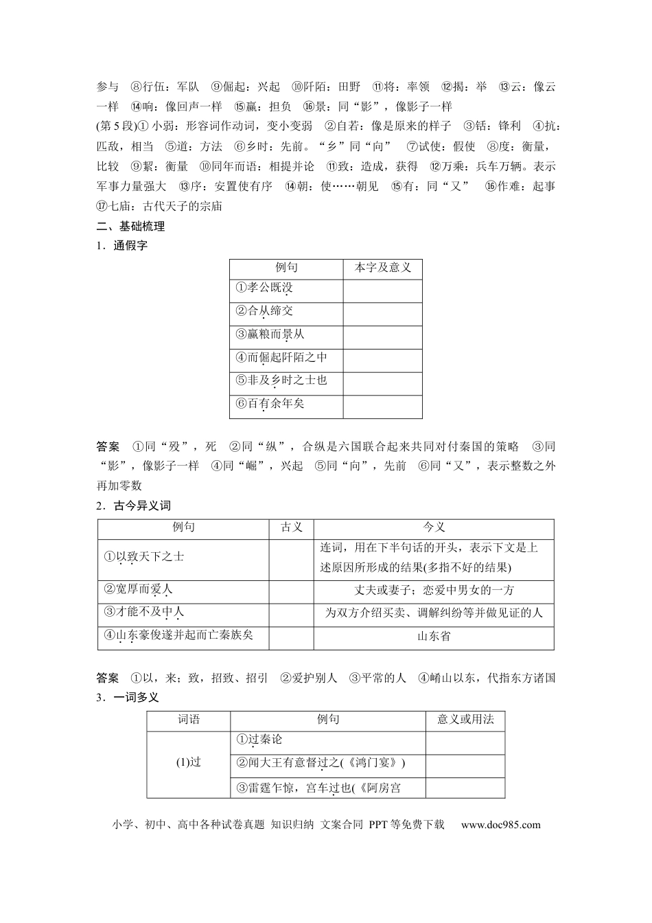 高考语文 第2部分 教材文言文点线面 选择性必修中册 Ⅰ 课文3　过秦论.docx