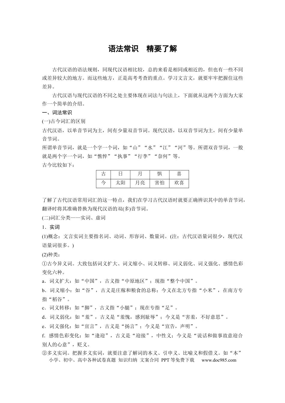 高考语文 第2部分 教材文言文点线面 语法常识 精要了解.docx