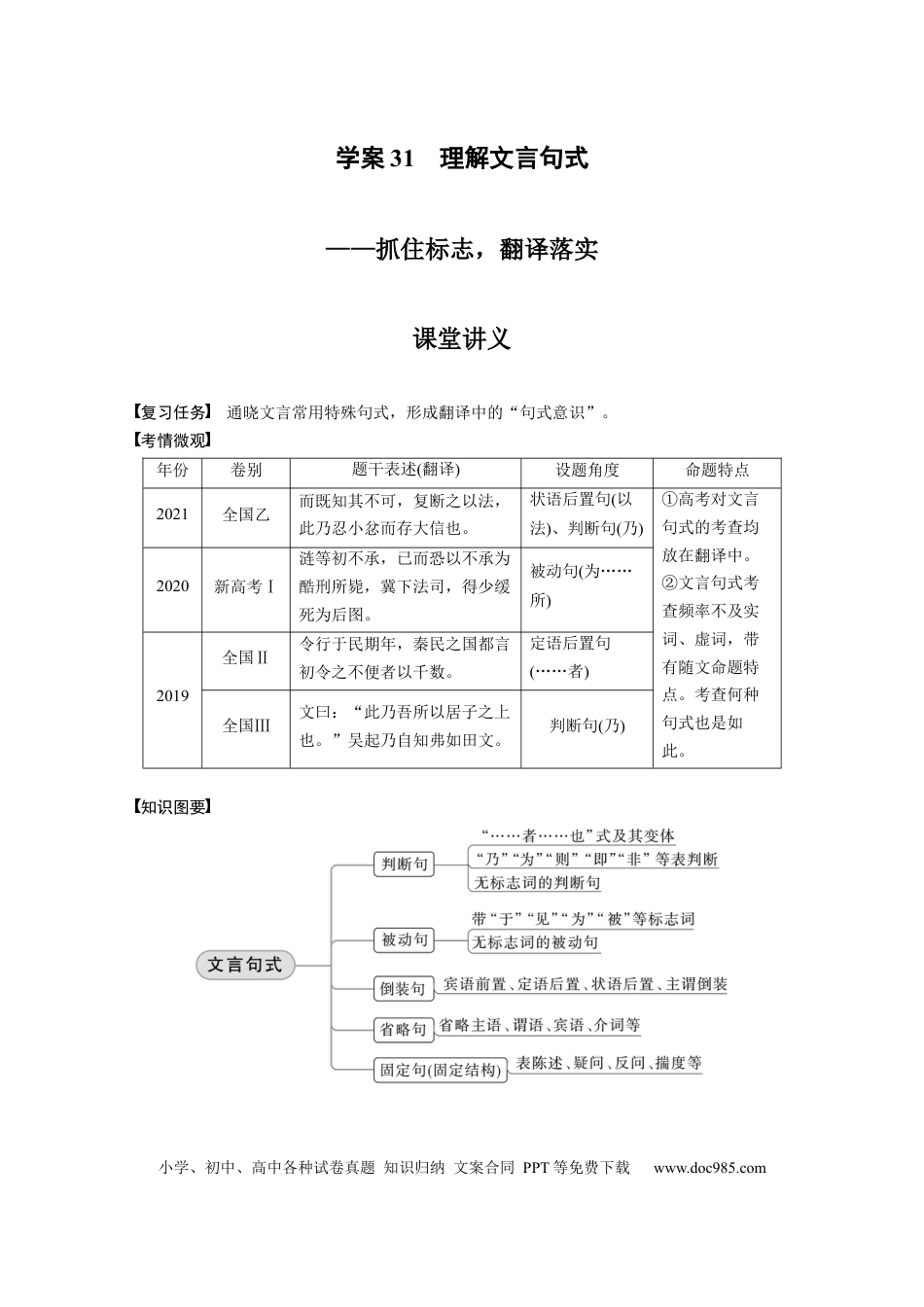 高考语文 第2部分 文言文阅读 课时31　理解文言句式——抓住标志，翻译落实.docx