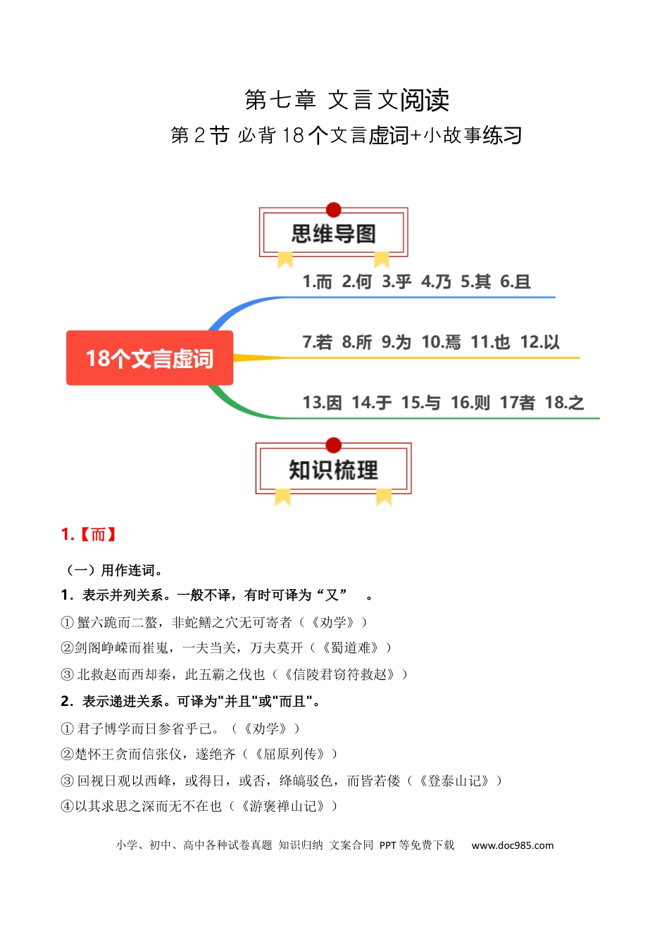 高考语文 第2节 必背18个文言虚词+小故事练习-【口袋书】2024年高考语文一轮复习知识清单（全国通用）（原卷版）.docx