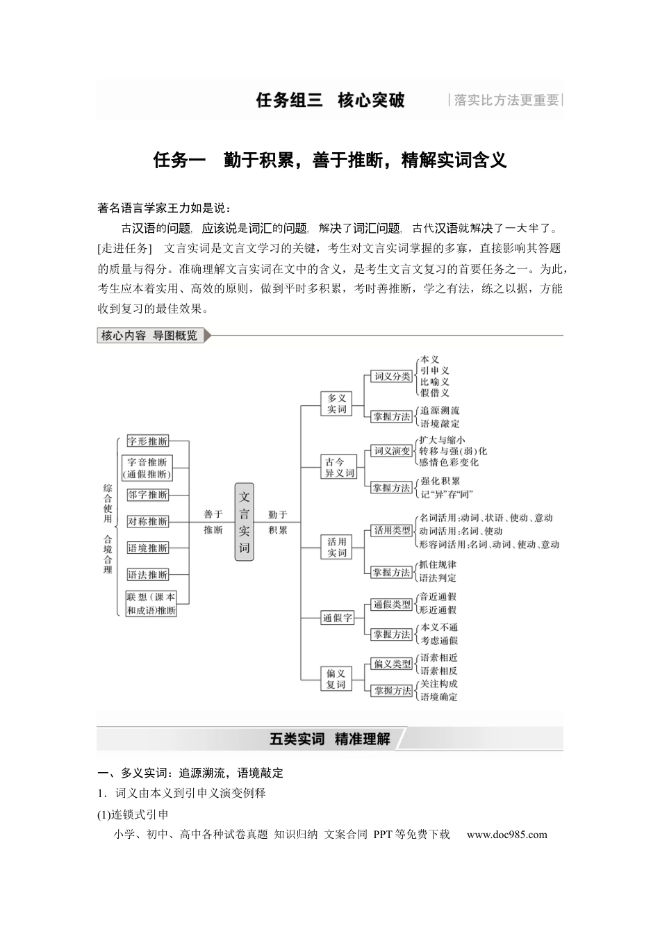 高考语文 第3部分 传统文化阅读 文言文（考点部分） 任务组三 任务一 勤于积累，善于推断，精解实词含义.docx