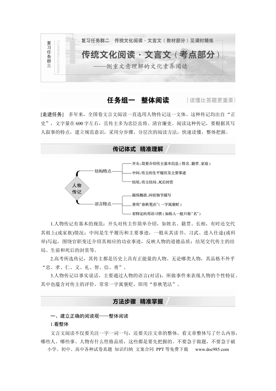 高考语文 第3部分 传统文化阅读 文言文（考点部分） 任务组一 整体阅读 (1).docx