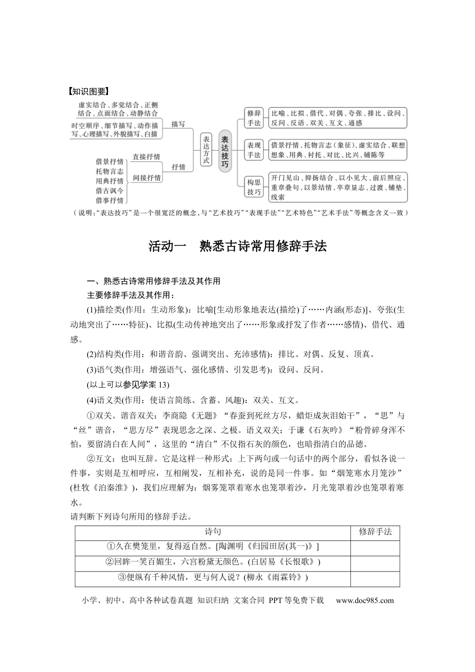 高考语文 第3部分 古诗词阅读与鉴赏 课时41　赏析表达技巧之修辞手法与表现手法——精准判断，精析效果.docx