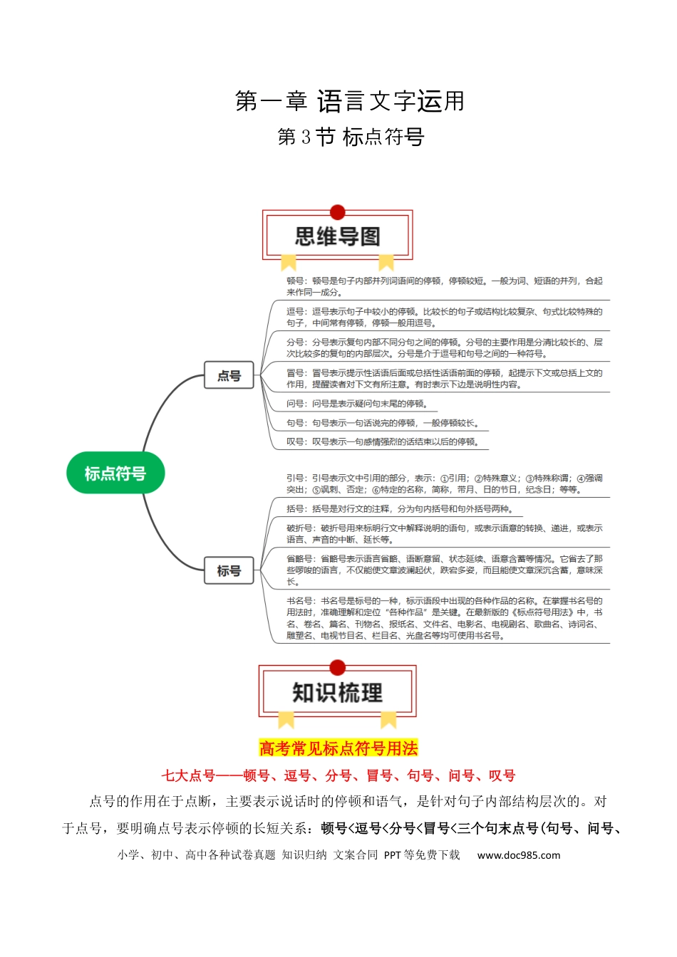 高考语文 第3节 标点符号-【口袋书】2024年高考语文一轮复习知识清单（全国通用）（解析版）.docx