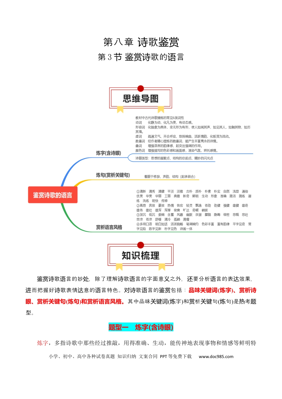 高考语文 第3节 鉴赏诗歌的语言-【口袋书】2024年高考语文一轮复习知识清单（全国通用）（解析版）.docx