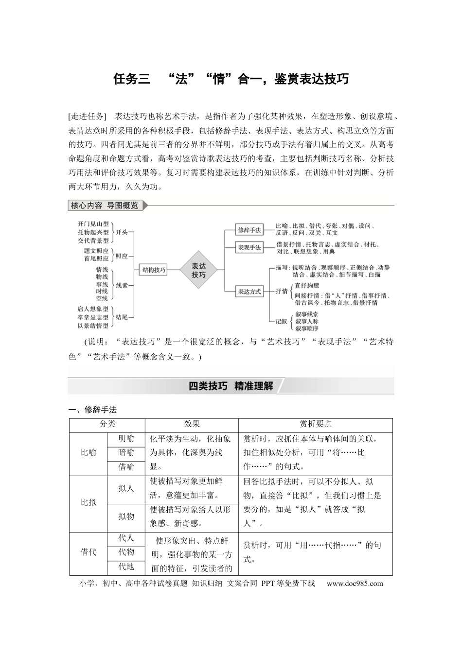 高考语文 第4部分 传统文化阅读 古诗词 任务组三 任务三 “法”“情”合一，鉴赏表达技巧 (1).docx