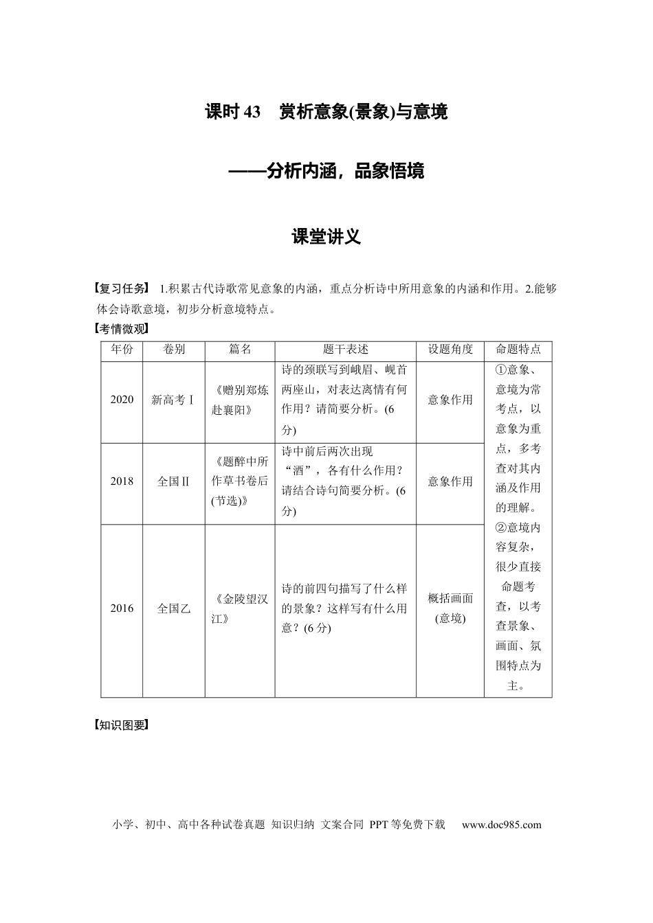 高考语文 第4部分 古诗词阅读与鉴赏 课时43　赏析意象 (景象)与意境——分析内涵，品象悟境.docx