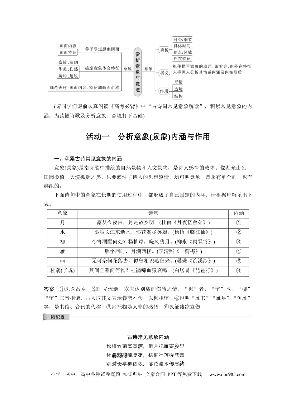 高考语文 第4部分 古诗词阅读与鉴赏 课时43　赏析意象 (景象)与意境——分析内涵，品象悟境.docx
