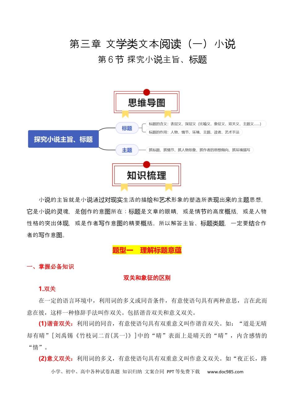 高考语文 第6节 探究主旨、标题、作者意图-【口袋书】2024年高考语文一轮复习知识清单（全国通用）（原卷版）.docx