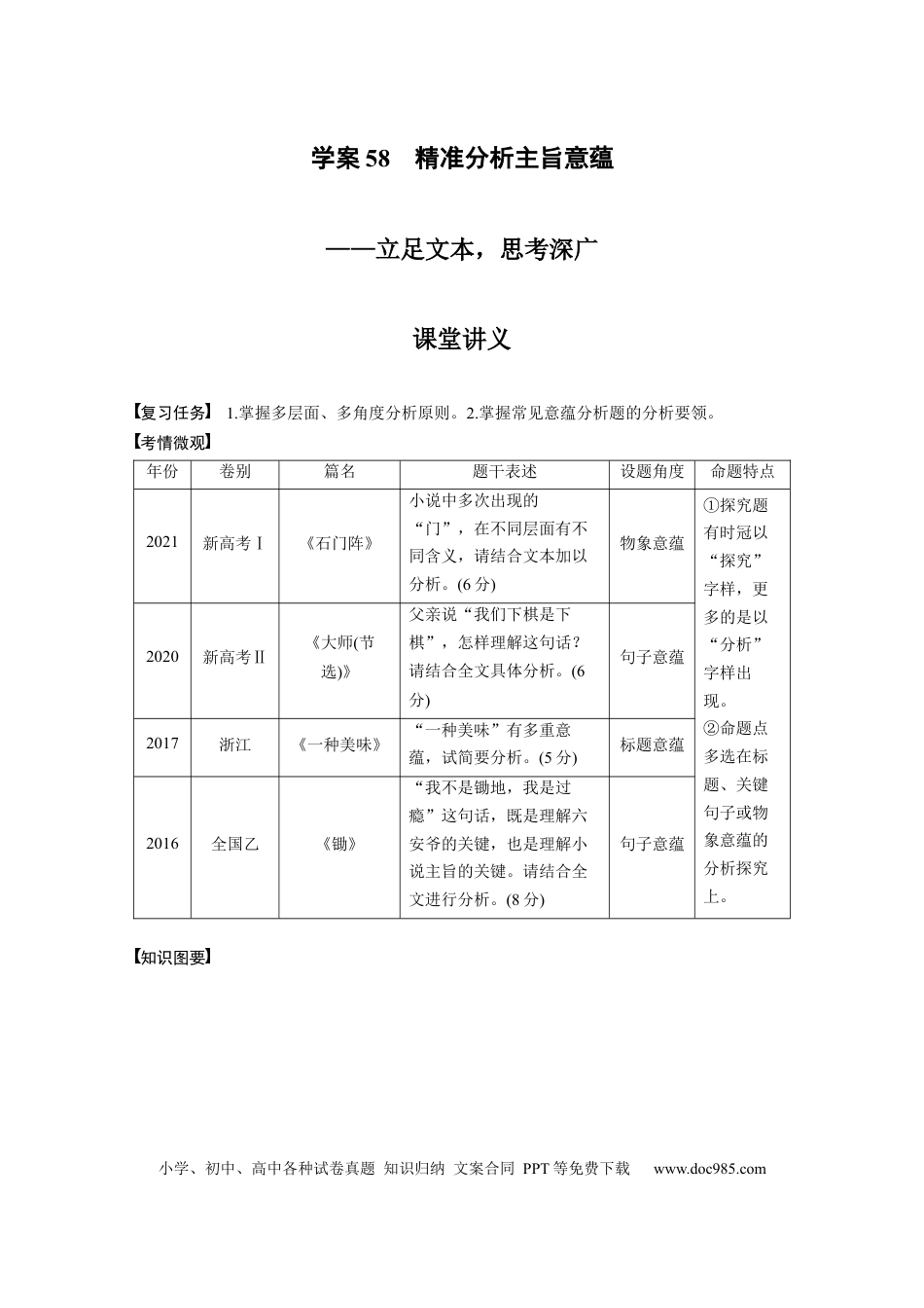高考语文 第7部分 小说阅读 课时58　精准分析主旨意蕴——立足文本，思考深广.docx