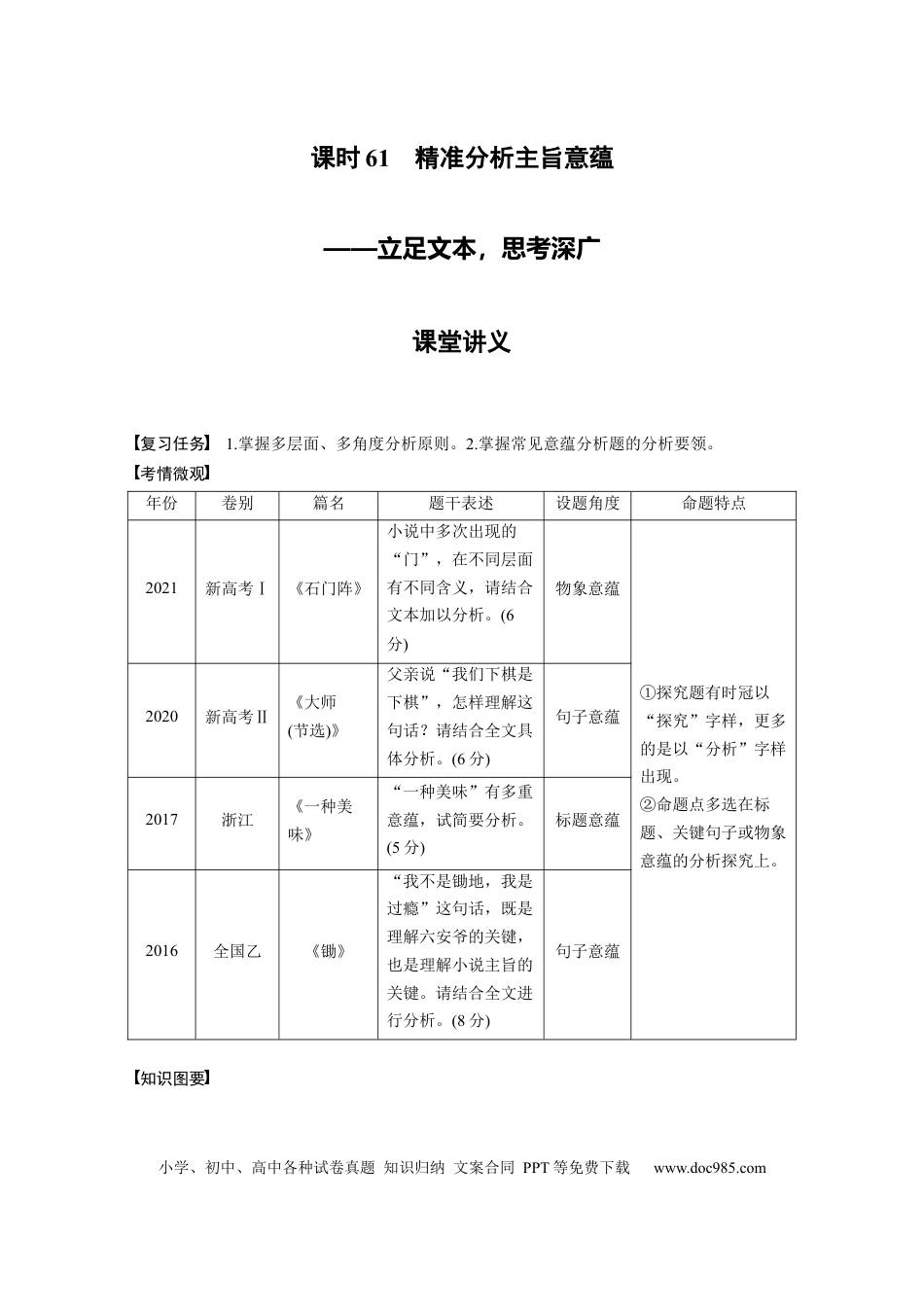 高考语文 第7部分 小说阅读 课时61　精准分析主旨意蕴——立足文本，思考深广.docx