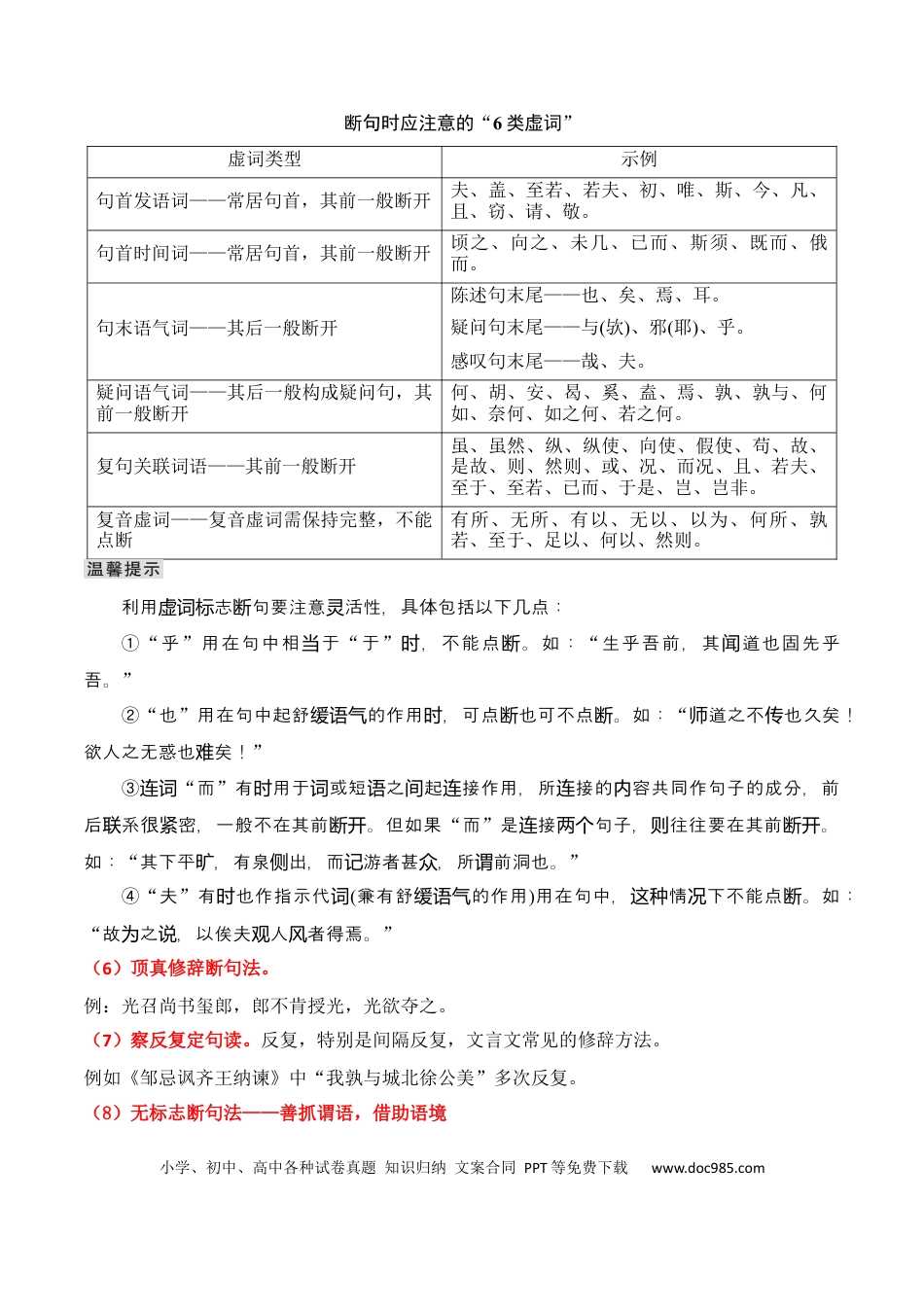 高考语文 第7节 文言断句-【口袋书】2024年高考语文一轮复习知识清单（全国通用）（原卷版）.docx