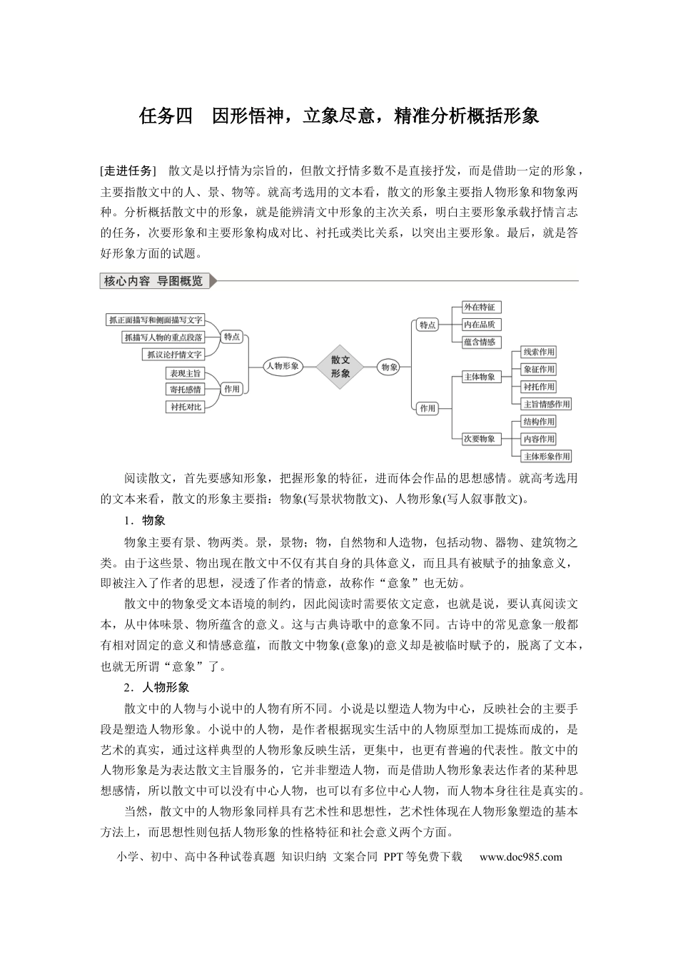 高考语文 第8部分 文学类文本阅读 散文 任务组三 任务四 因形悟神，立象尽意，精准分析概括形象.docx