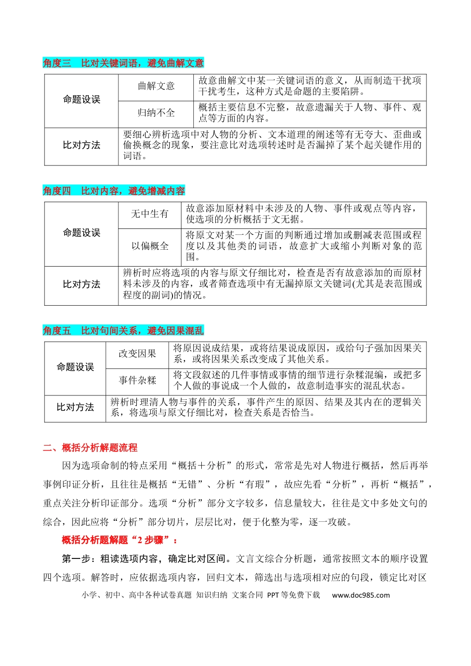 高考语文 第8节 概括分析选择题-【口袋书】2024年高考语文一轮复习知识清单（全国通用）（解析版）.docx