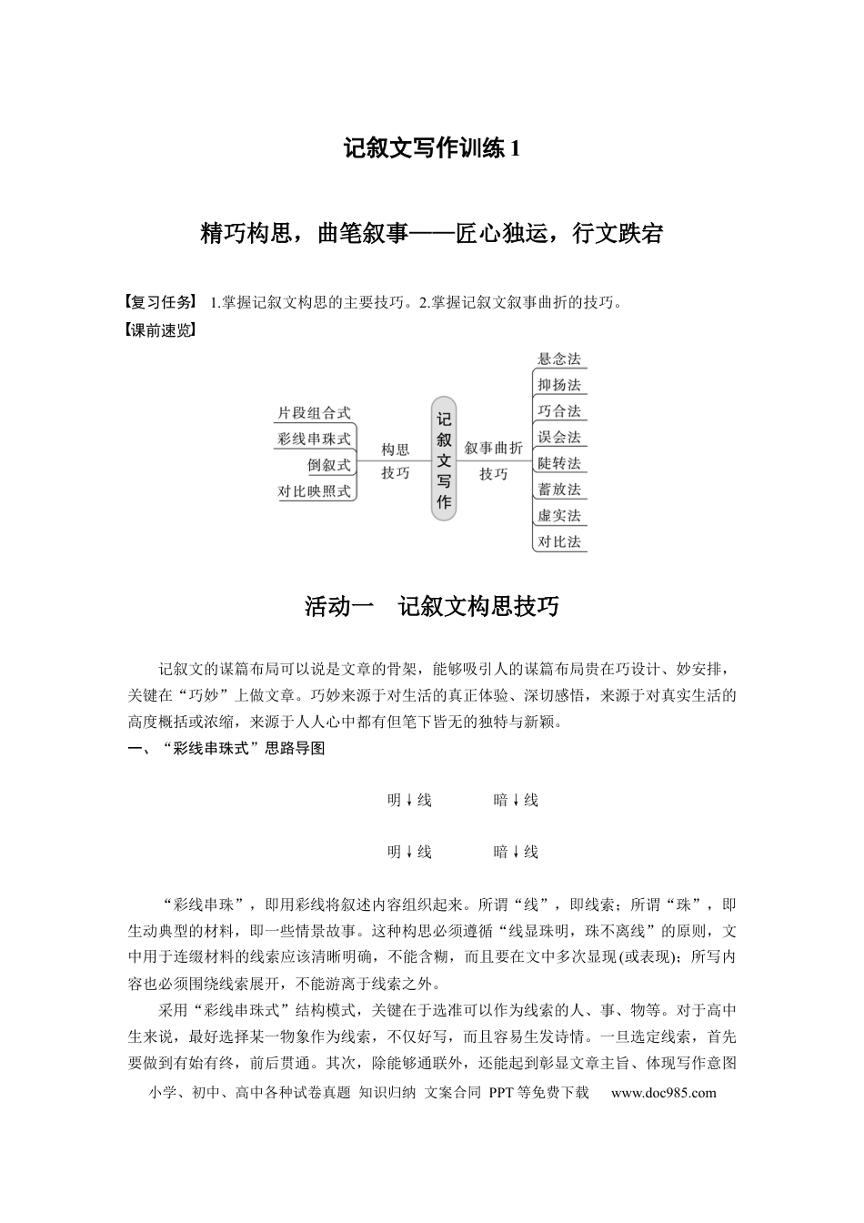 高考语文 第9部分 写作记叙文写作训练1　精巧构思，曲笔叙事——匠心独运，行文跌宕.docx