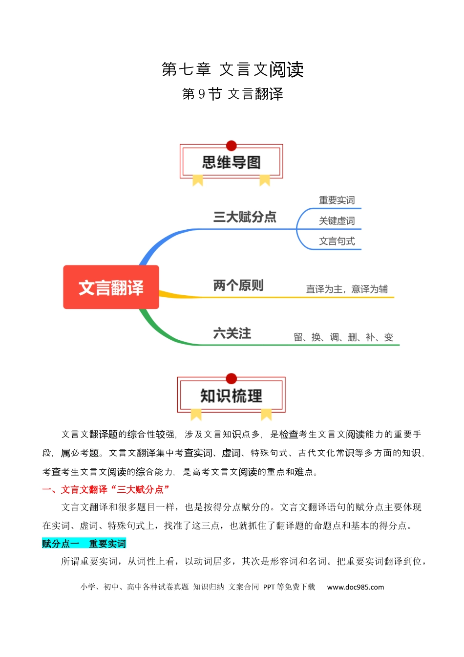 高考语文 第9节 文言翻译-【口袋书】2024年高考语文一轮复习知识清单（全国通用）（原卷版）.docx