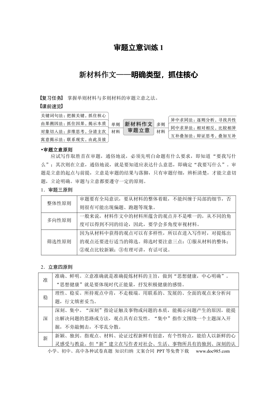 高考语文 第10部分 写作突破 审题立意训练 1　新材料作文——明确类型，抓住核心.docx