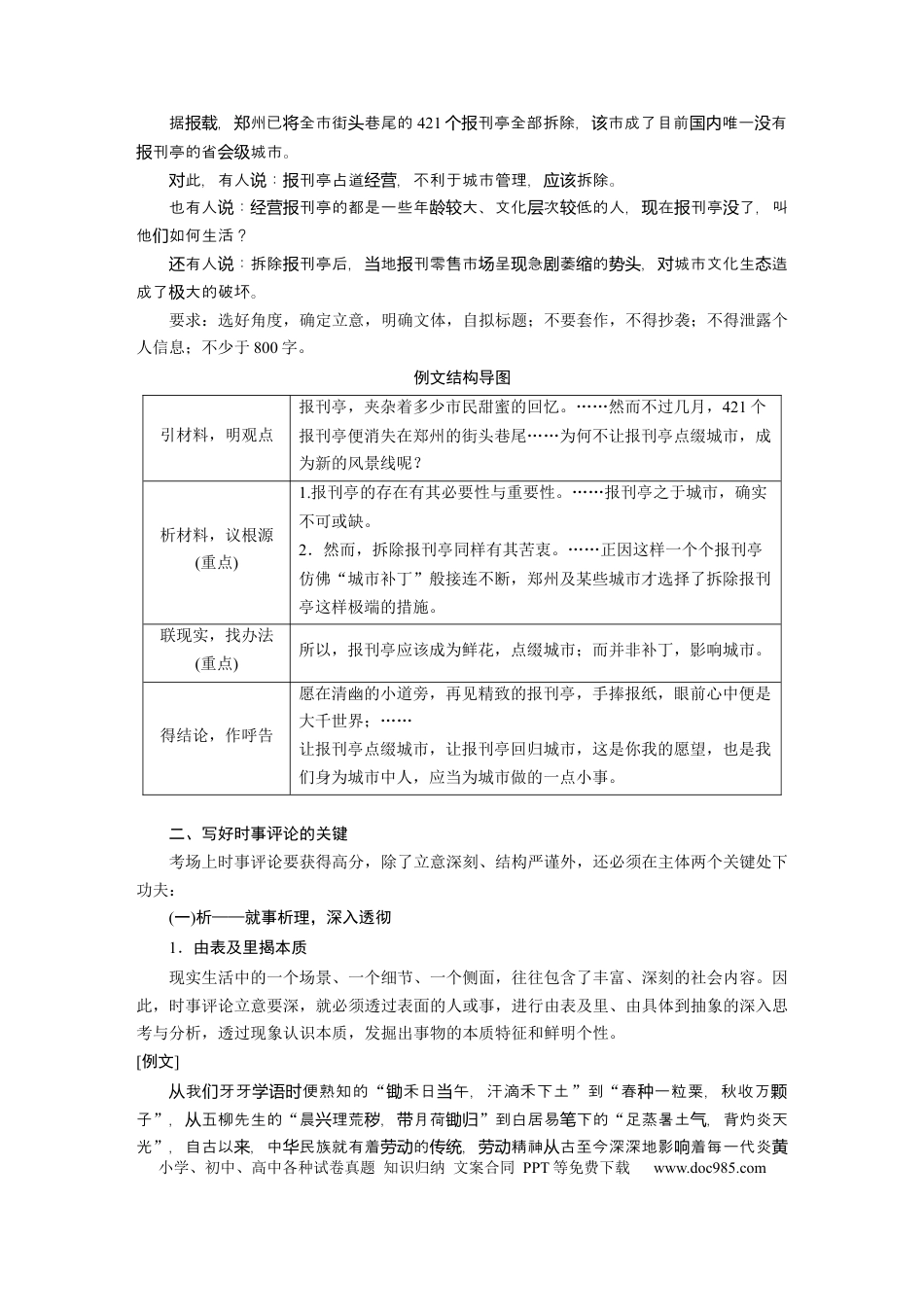 高考语文 第10部分 写作突破 议论文写作训练5　写好时事评论与文学评论——切口小巧，评论深入.docx
