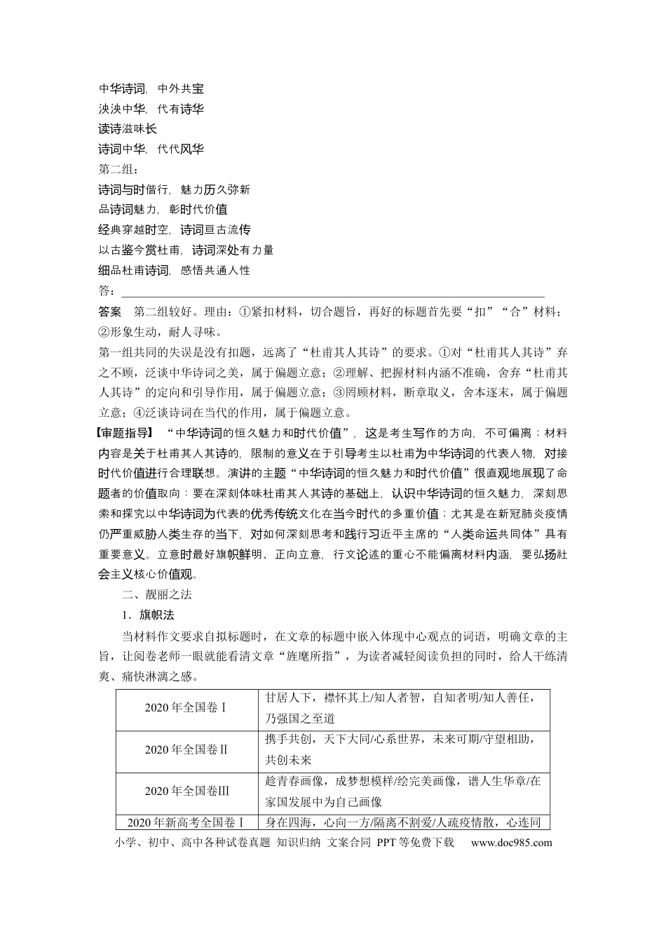 高考语文 第11部分 写作 任务组五 任务一 拟靓标题，写靓首尾，靓丽关键部位 (1).docx