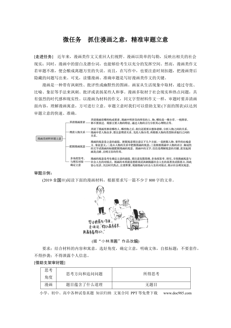 高考语文 第11部分 写作 任务组一 微任务 抓住漫画之意，精准审题立意 (1).docx