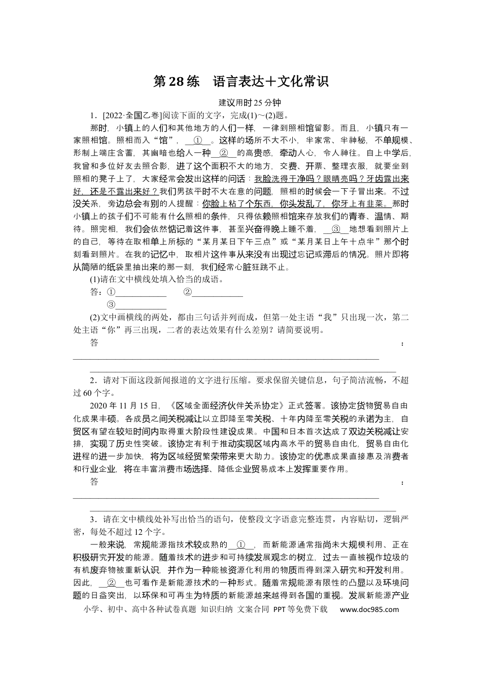 高考语文 第28练(1) (1).docx