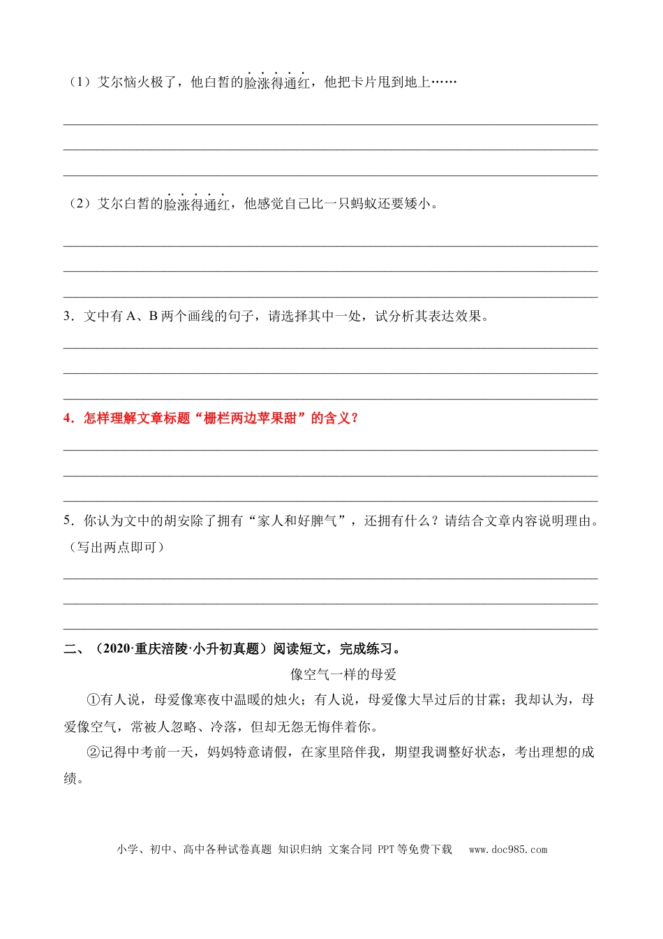 小升初语文总复习【讲练测-记叙文阅读】专题10 理解标题的含义（练习）.docx