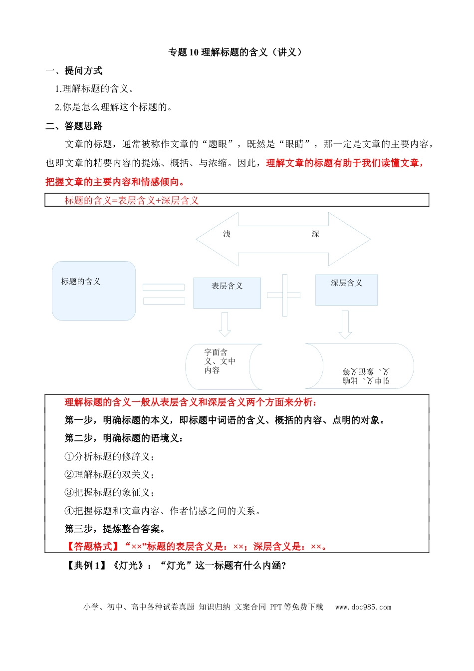 小升初语文总复习【讲练测-记叙文阅读】专题10 理解标题的含义（讲义）.docx