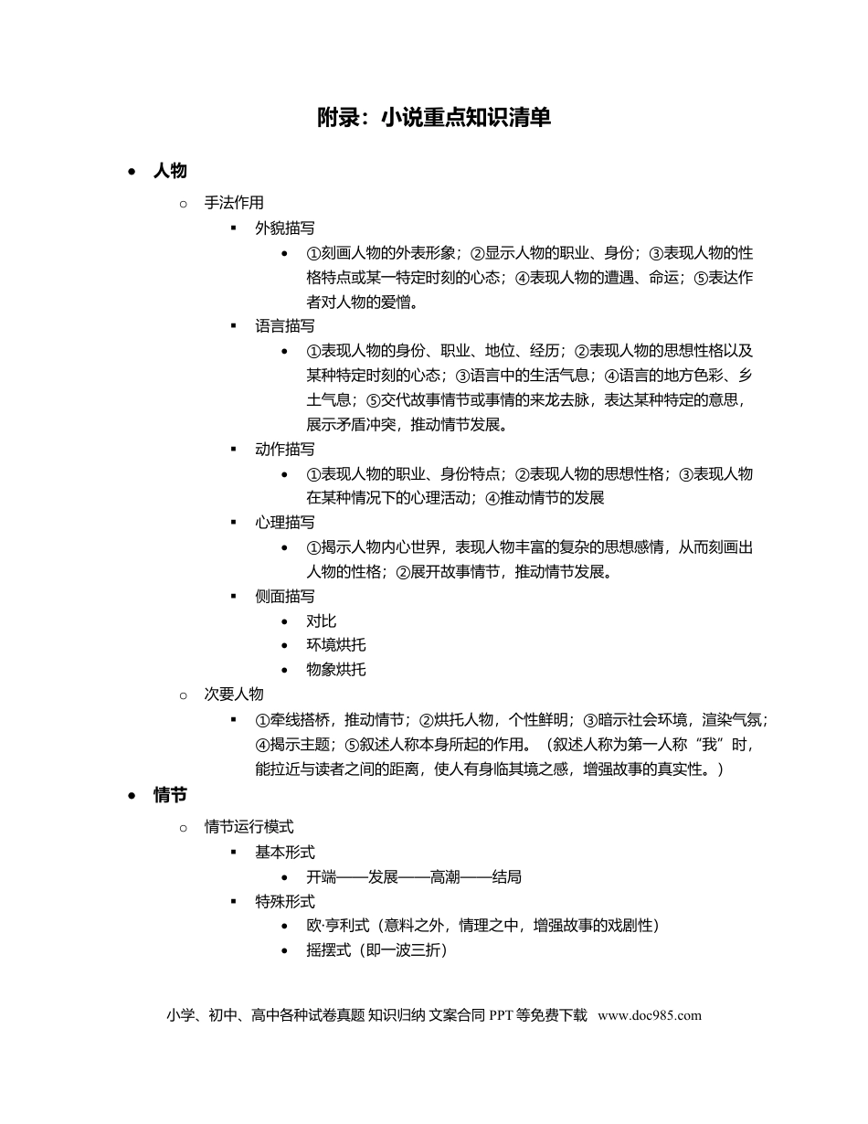 高考语文 附录：小说阅读知识网络清单.docx