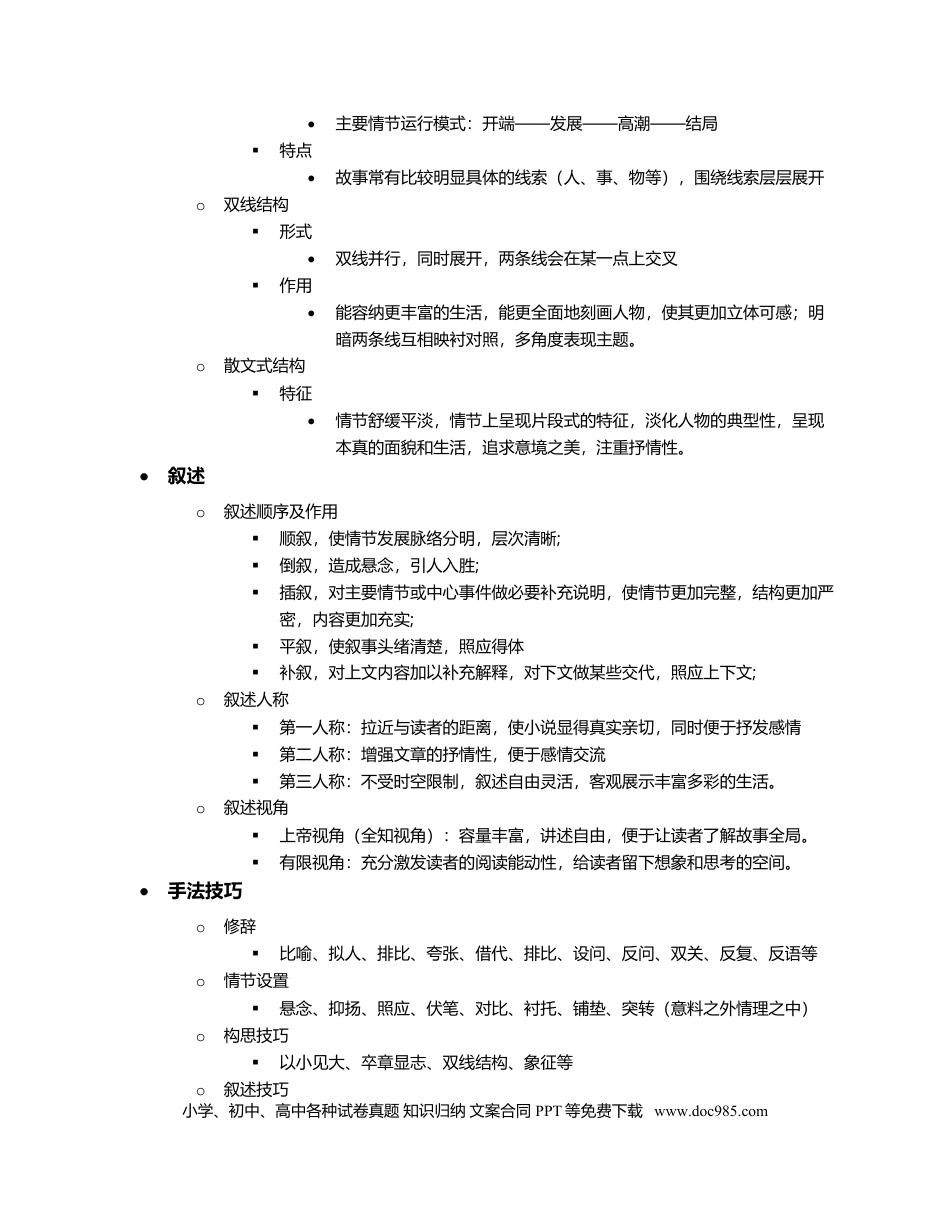 高考语文 附录：小说阅读知识网络清单.docx